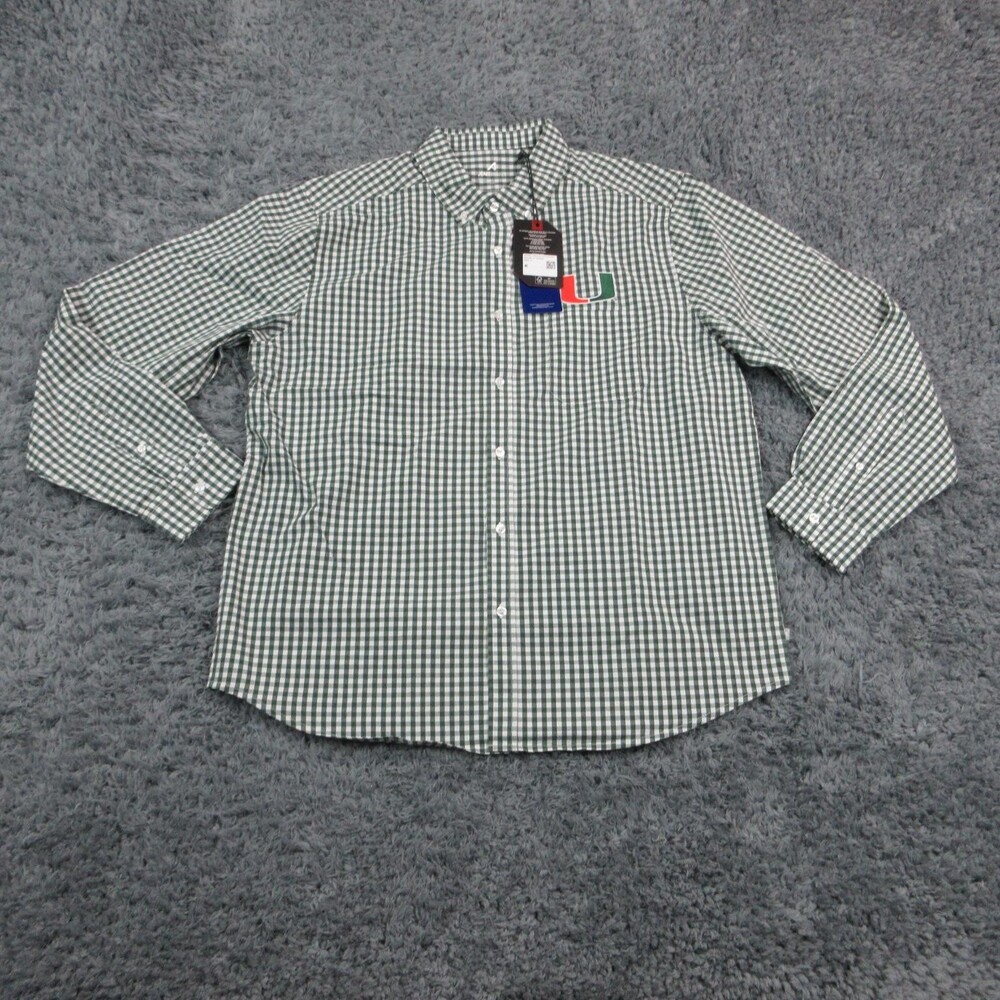 Antigua Shirt Mens XL Green Check Button-Up Long Sleeve Collared Pockets NWT